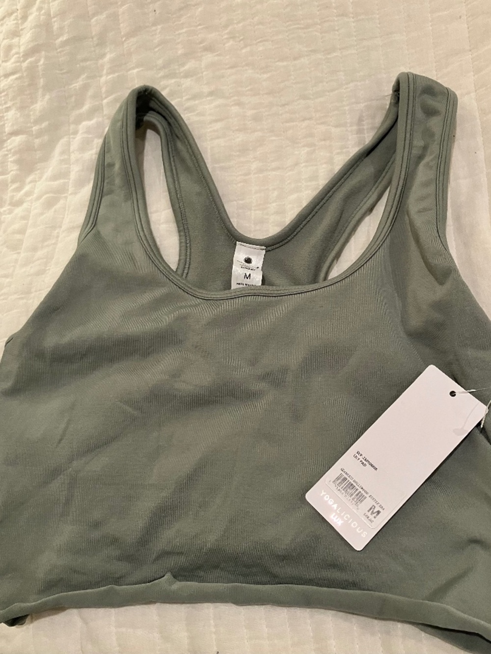 Yogalicious Rib Seamless Hollywood Bra Size Medium Sage NWT